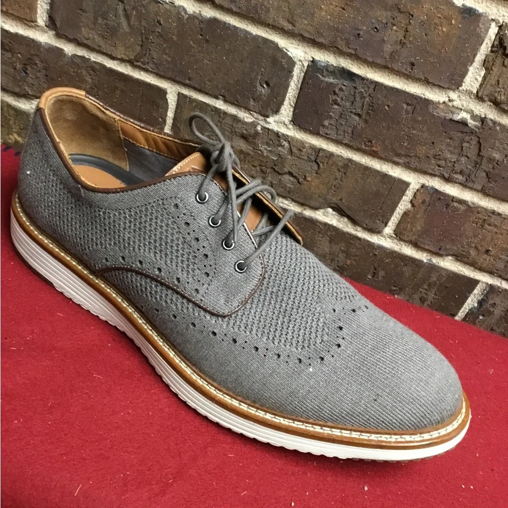 Johnston & Murphy Gray Knit Oxford with Brown Trim